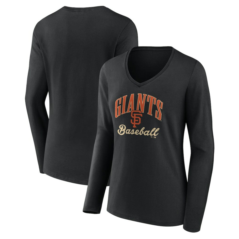Black San Francisco Giants Women's Victory Script Long Sleeve V-Neck T-Shirt