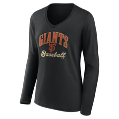 Black San Francisco Giants Women's Victory Script Long Sleeve V-Neck T-Shirt