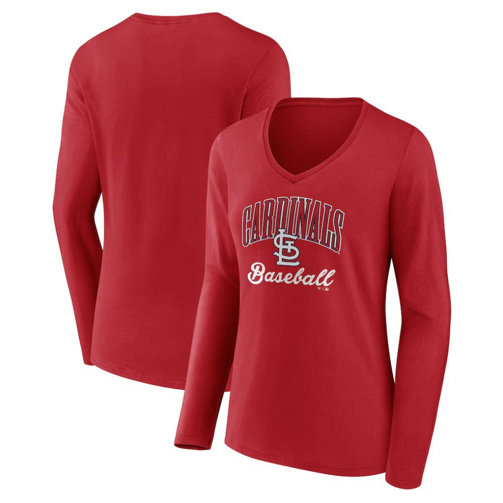 Red St. Louis Cardinals Women's Victory Script Long Sleeve V-Neck T-Shirt