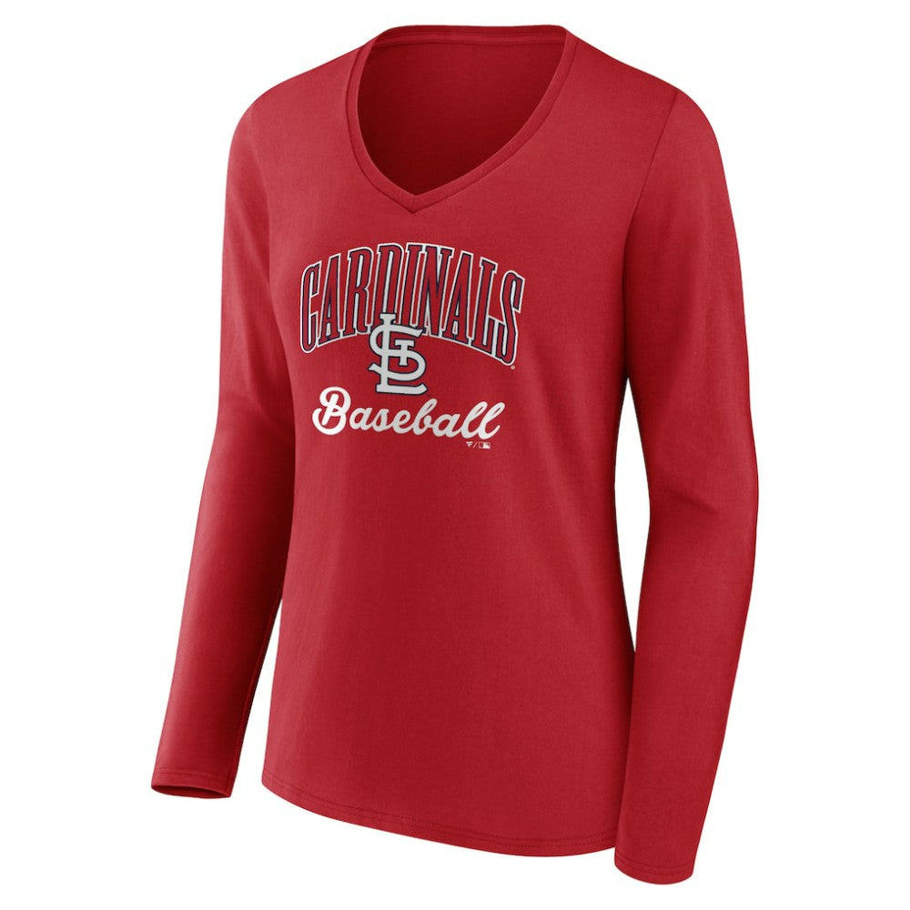 Red St. Louis Cardinals Women's Victory Script Long Sleeve V-Neck T-Shirt