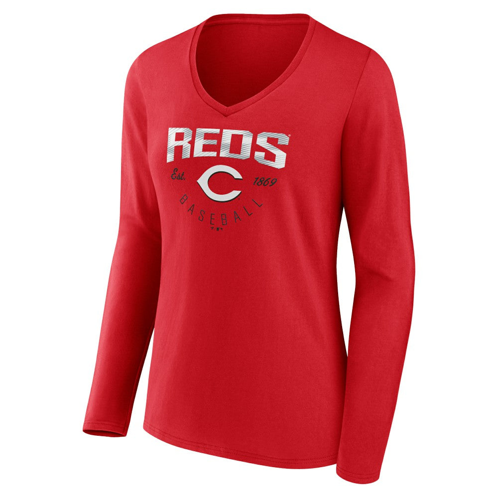 Red Cincinnati Reds Women's Live For It Long Sleeve Long Sleeve V-Neck T-Shirt
