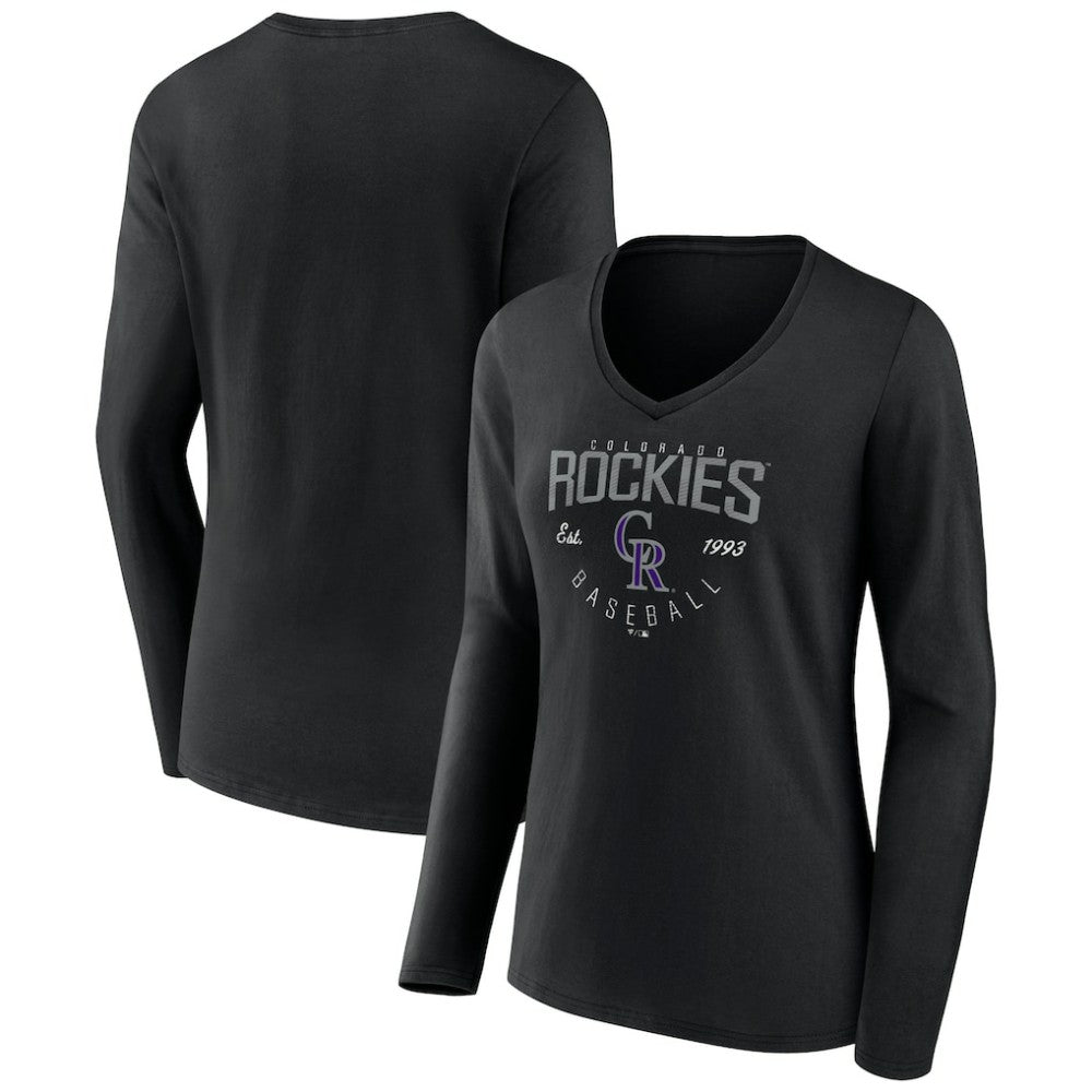 Black Colorado Rockies Women's Live For It Long Sleeve Long Sleeve V-Neck T-Shirt