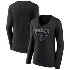 Black Colorado Rockies Women's Live For It Long Sleeve Long Sleeve V-Neck T-Shirt