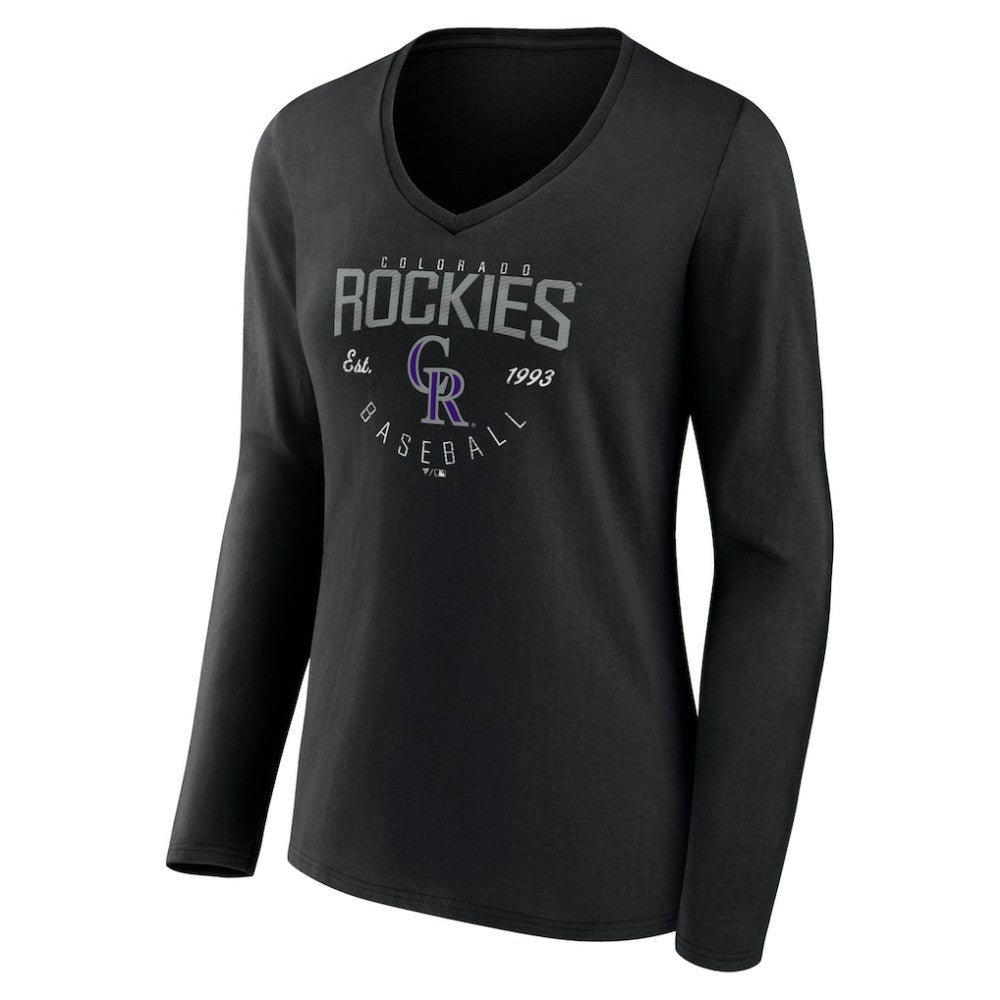 Black Colorado Rockies Women's Live For It Long Sleeve Long Sleeve V-Neck T-Shirt