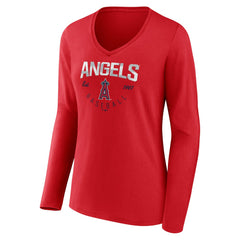 Red Los Angeles Angels Women's Live For It Long Sleeve Long Sleeve V-Neck T-Shirt