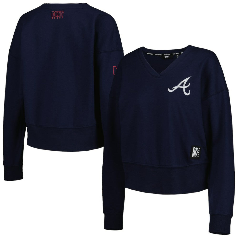 Navy Atlanta Braves DKNY Sport Women's Lily V-Neck Pullover Sweatshirt