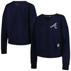 Navy Atlanta Braves DKNY Sport Women's Lily V-Neck Pullover Sweatshirt