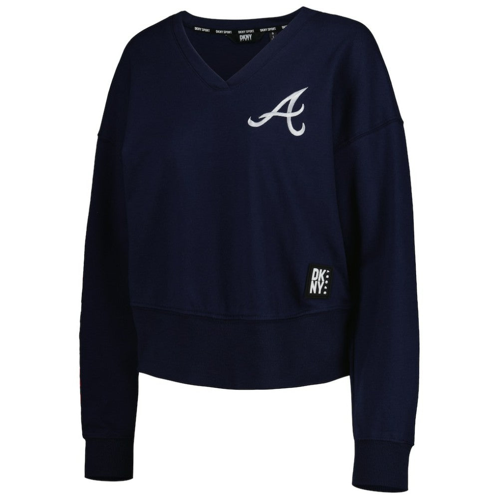 Navy Atlanta Braves DKNY Sport Women's Lily V-Neck Pullover Sweatshirt