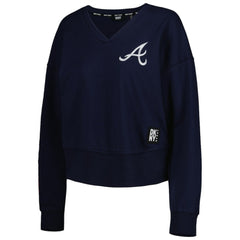 Navy Atlanta Braves DKNY Sport Women's Lily V-Neck Pullover Sweatshirt