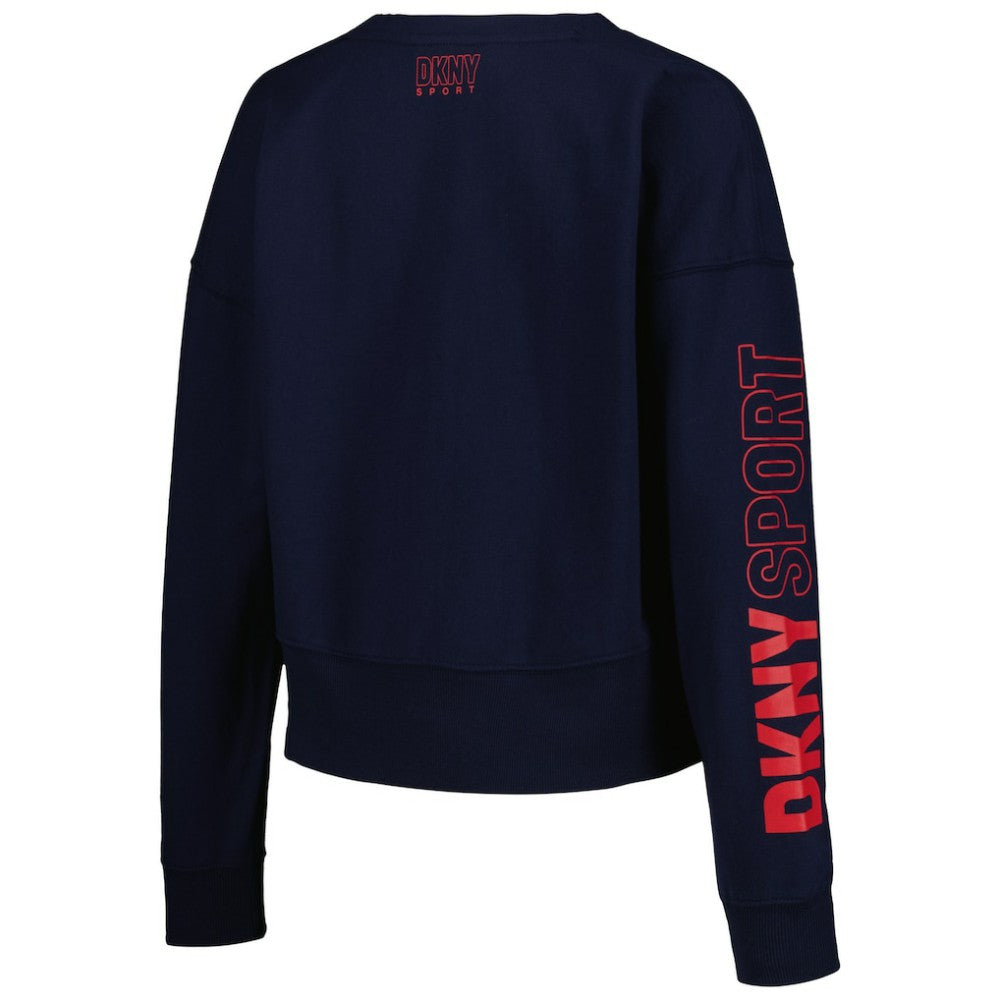 Navy Atlanta Braves DKNY Sport Women's Lily V-Neck Pullover Sweatshirt