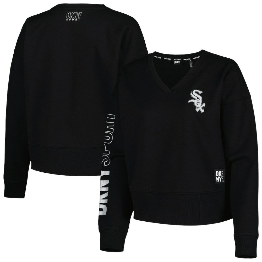 Black Chicago White Sox DKNY Sport Women's Lily V-Neck Pullover Sweatshirt