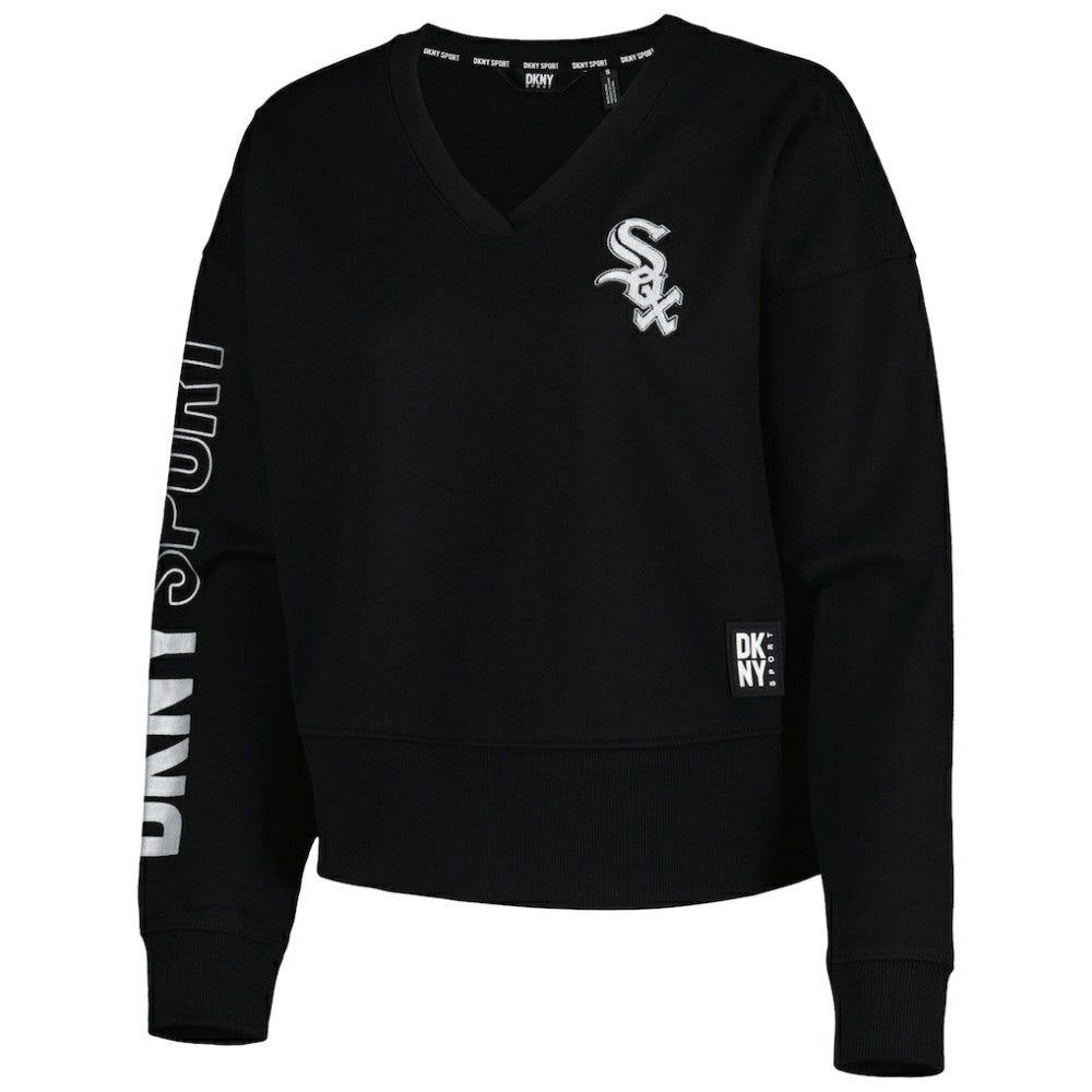Black Chicago White Sox DKNY Sport Women's Lily V-Neck Pullover Sweatshirt