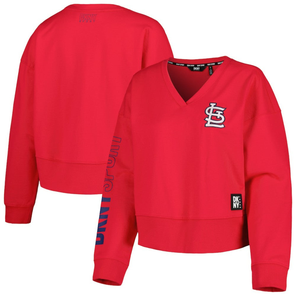 Red St. Louis Cardinals DKNY Sport Women's Lily V-Neck Pullover Sweatshirt
