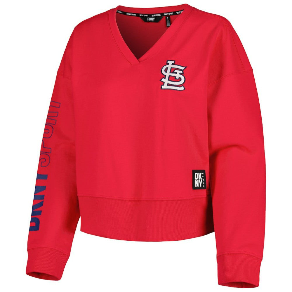 Red St. Louis Cardinals DKNY Sport Women's Lily V-Neck Pullover Sweatshirt