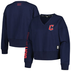 Navy Cleveland Guardians DKNY Sport Women's Lily V-Neck Pullover Sweatshirt