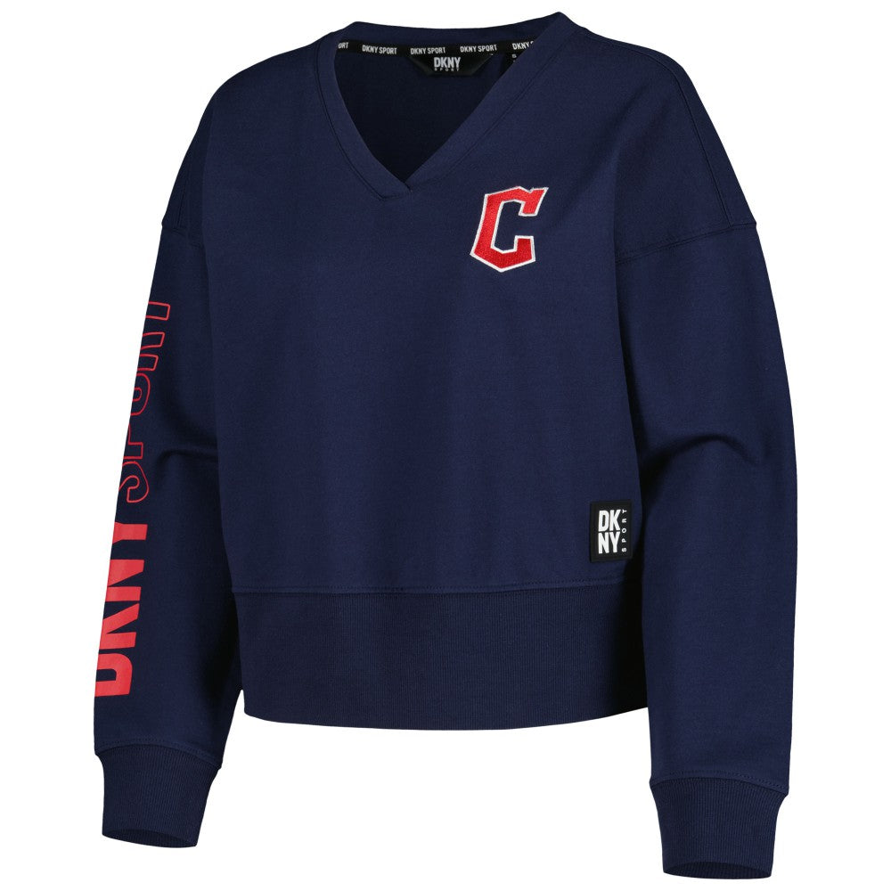 Navy Cleveland Guardians DKNY Sport Women's Lily V-Neck Pullover Sweatshirt
