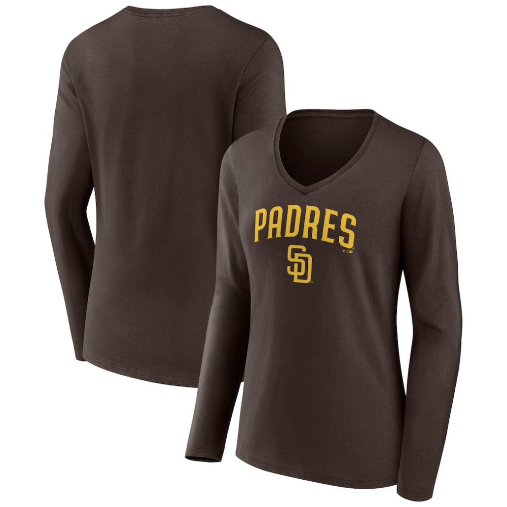 Brown San Diego Padres Women's Team Lockup Long Sleeve V-Neck T-Shirt