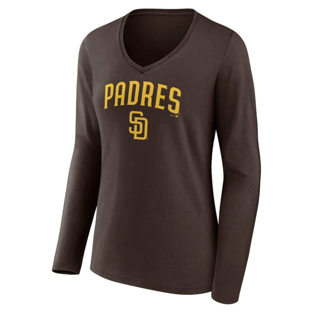 Brown San Diego Padres Women's Team Lockup Long Sleeve V-Neck T-Shirt