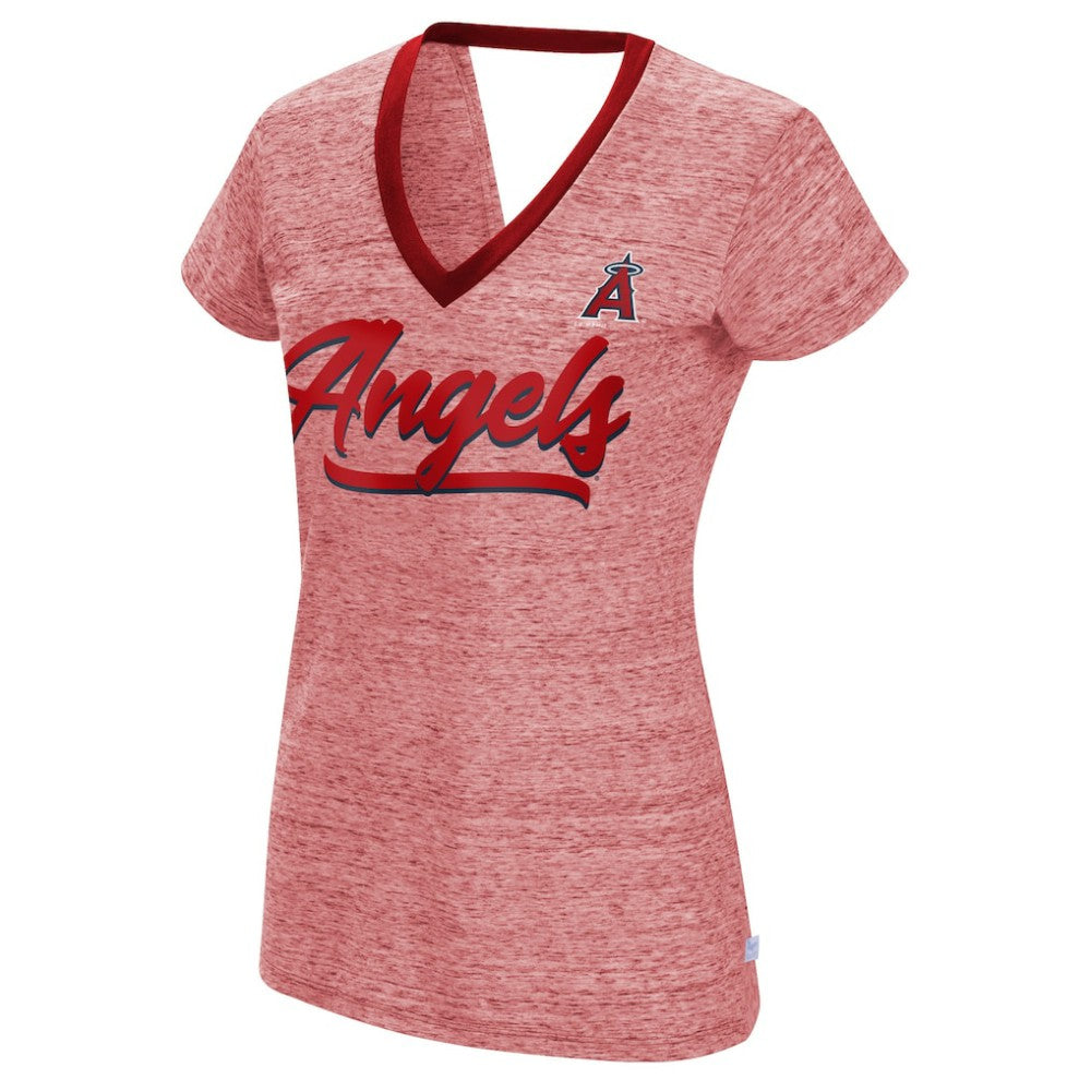 Red Los Angeles Angels Touch Women's Halftime Back Wrap Top V-Neck T-Shirt