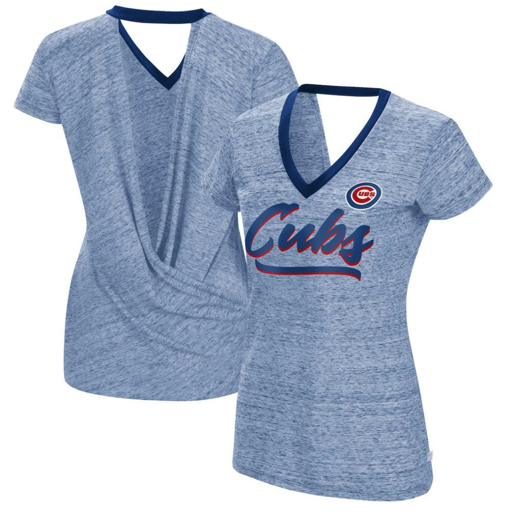 Royal Chicago Cubs Touch Women's Halftime Back Wrap Top V-Neck T-Shirt