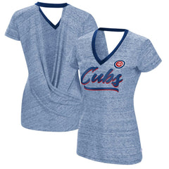 Royal Chicago Cubs Touch Women's Halftime Back Wrap Top V-Neck T-Shirt
