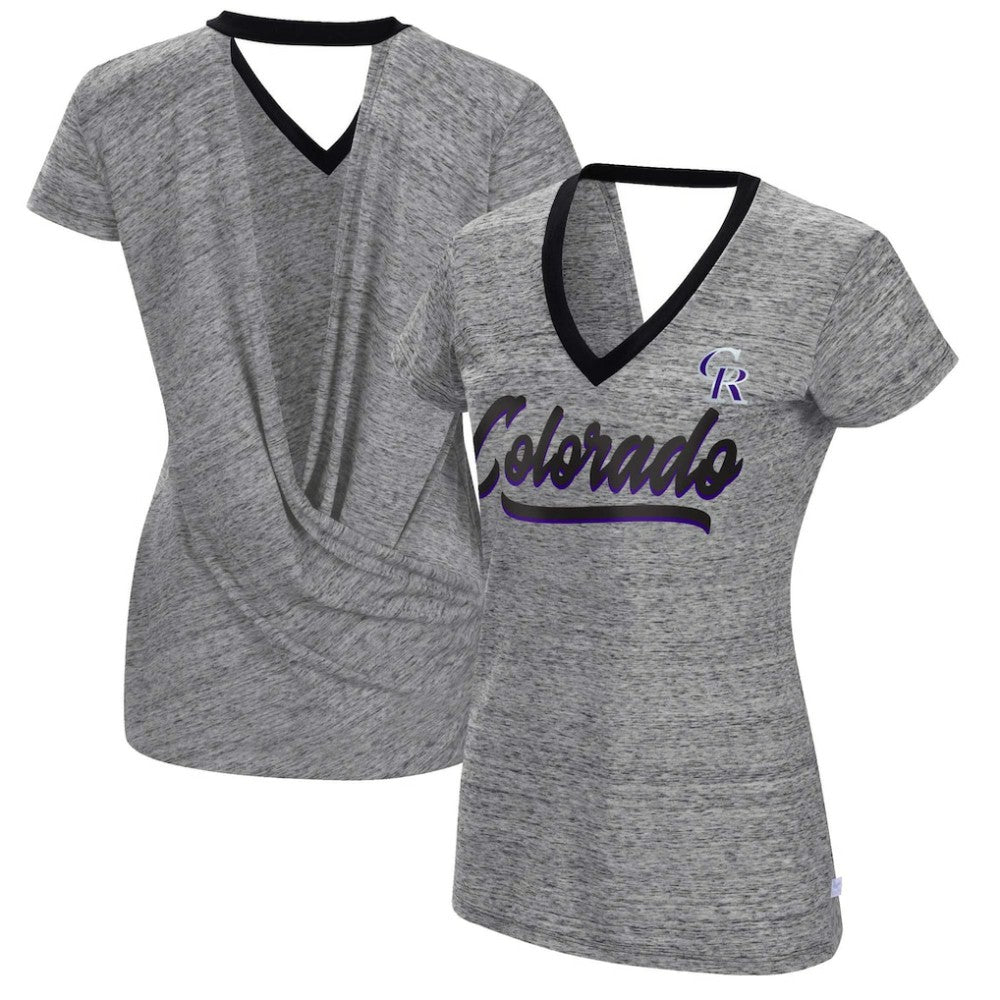Black Colorado Rockies Touch Women's Halftime Back Wrap Top V-Neck T-Shirt