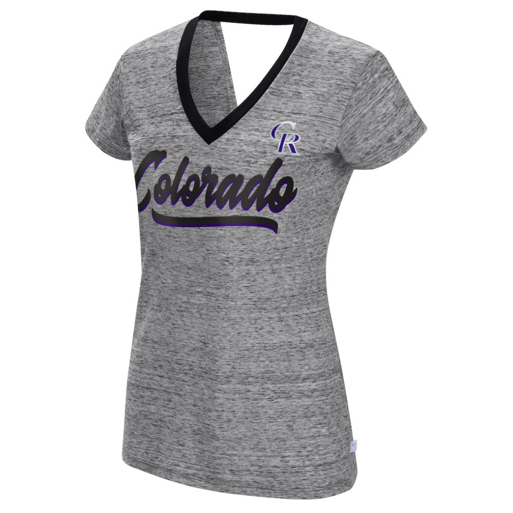 Black Colorado Rockies Touch Women's Halftime Back Wrap Top V-Neck T-Shirt