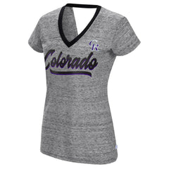 Black Colorado Rockies Touch Women's Halftime Back Wrap Top V-Neck T-Shirt