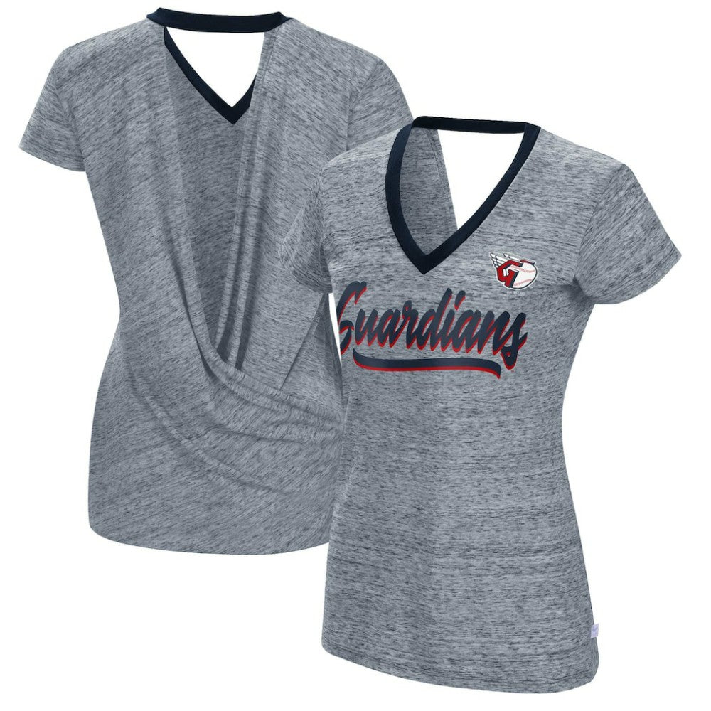 Navy Cleveland Guardians Touch Women's Halftime Back Wrap Top V-Neck T-Shirt