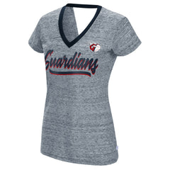 Navy Cleveland Guardians Touch Women's Halftime Back Wrap Top V-Neck T-Shirt