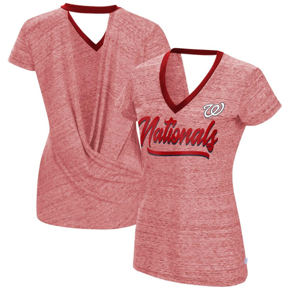 Red Washington Nationals Touch Women's Halftime Back Wrap Top V-Neck T-Shirt