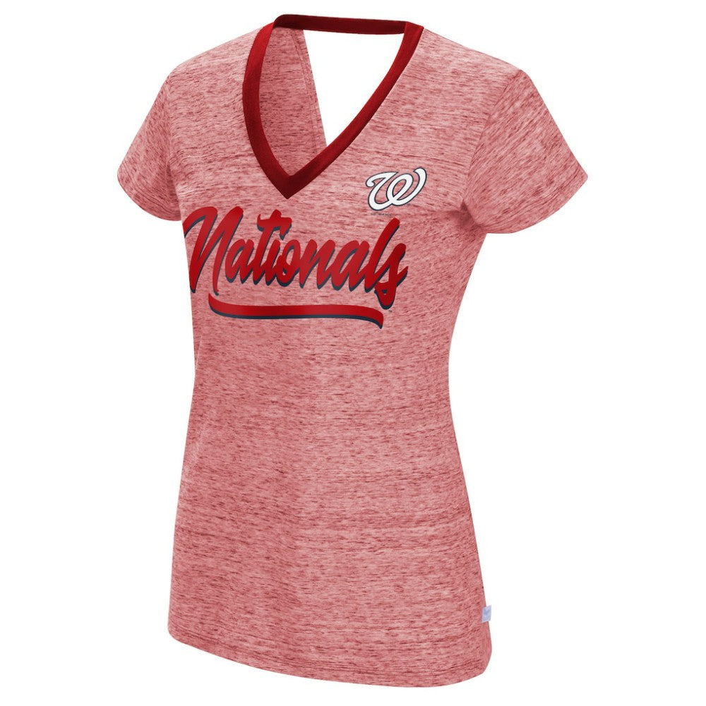Red Washington Nationals Touch Women's Halftime Back Wrap Top V-Neck T-Shirt
