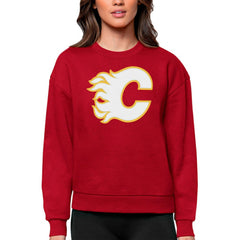 NHL Calgary Flames Antigua Women's Team Logo Victory Crewneck Pullover Sweatshirt