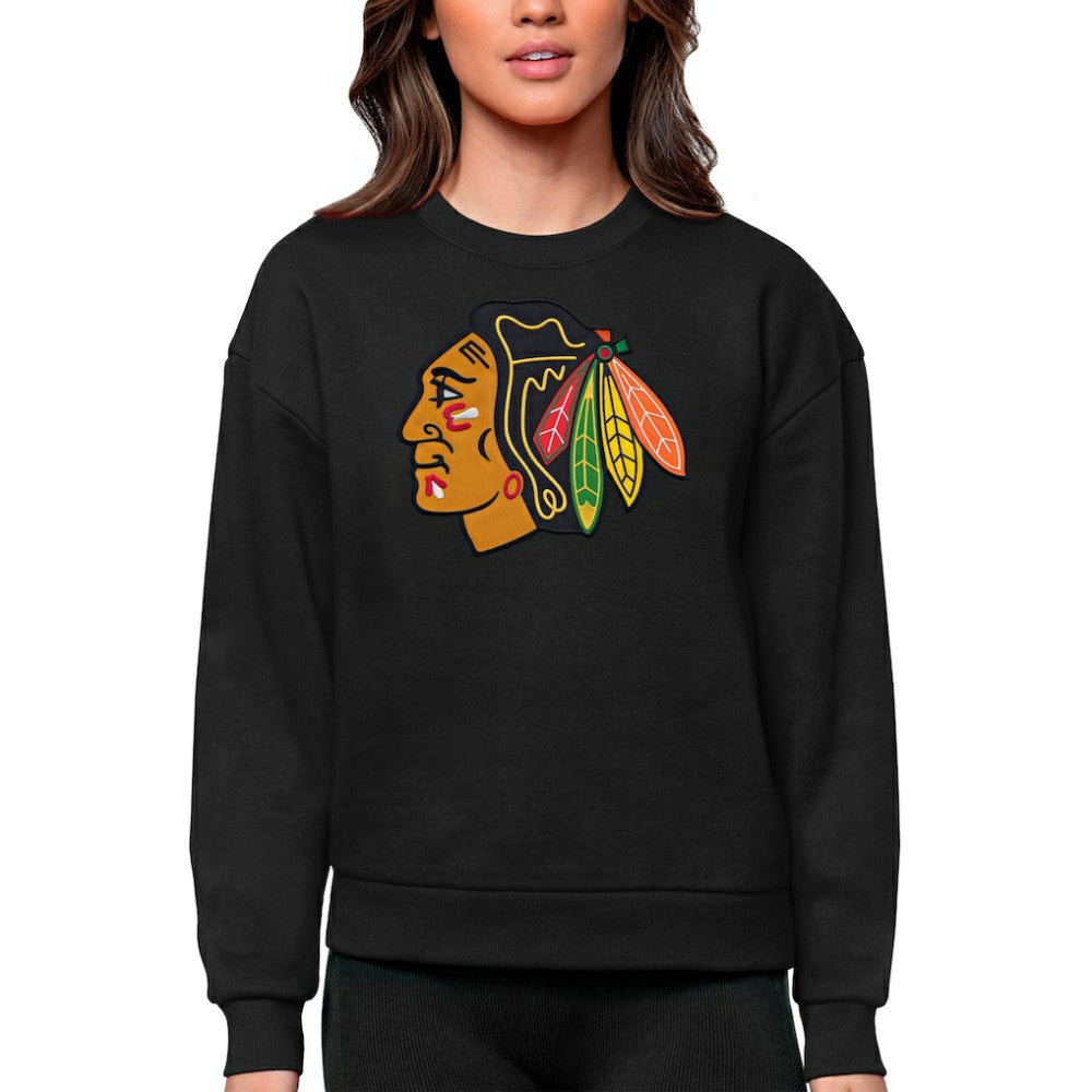 NHL Chicago Blackhawks Antigua Women's Team Logo Victory Crewneck Pullover Sweatshirt