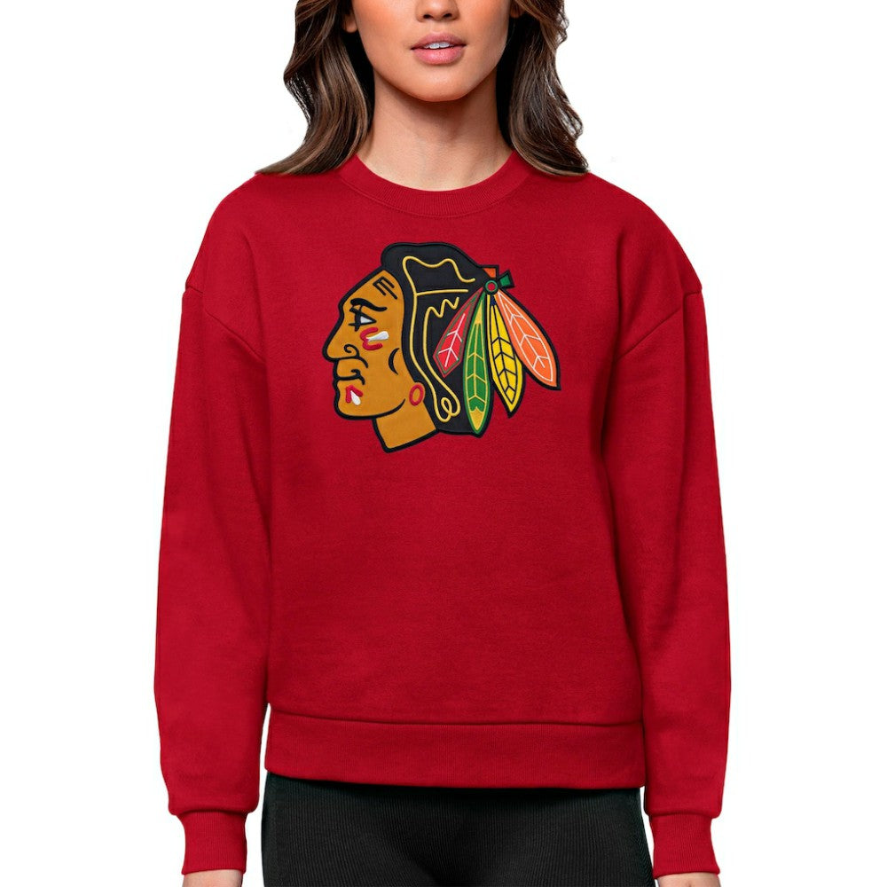 NHL Chicago Blackhawks Antigua Women's Team Logo Victory Crewneck Pullover Sweatshirt