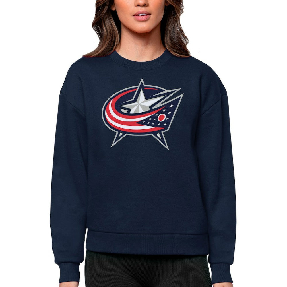 NHL Columbus Blue Jackets Antigua Women's Team Logo Victory Crewneck Pullover Sweatshirt