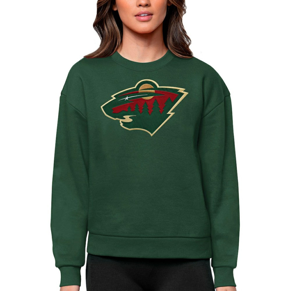 NHL Minnesota Wild Antigua Women's Team Logo Victory Crewneck Pullover Sweatshirt