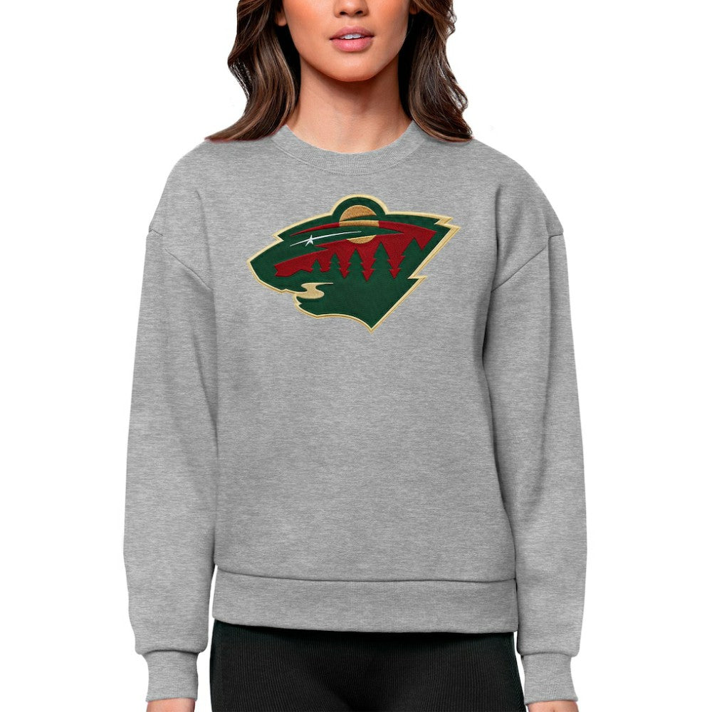 NHL Minnesota Wild Antigua Women's Team Logo Victory Crewneck Pullover Sweatshirt