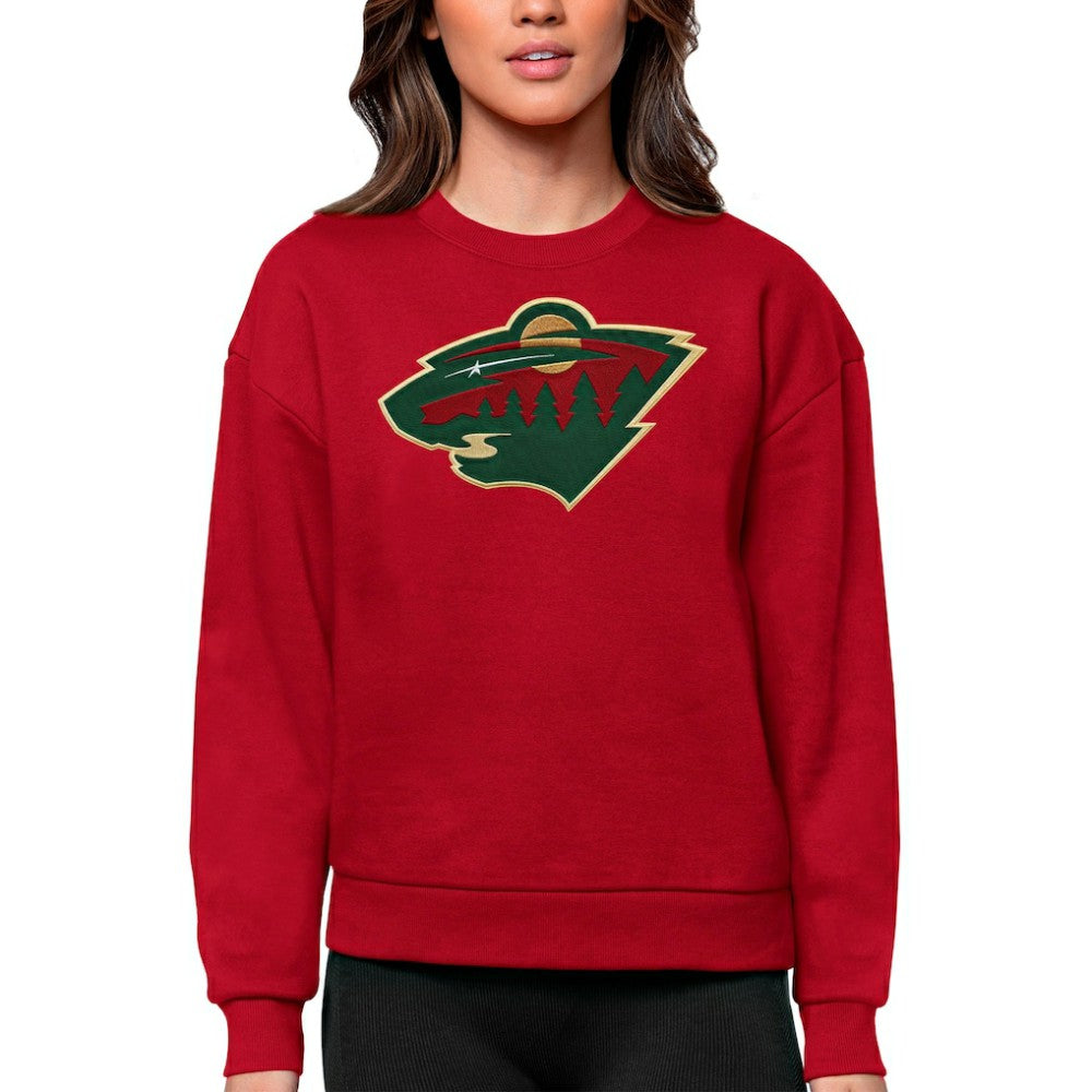 NHL Minnesota Wild Antigua Women's Team Logo Victory Crewneck Pullover Sweatshirt