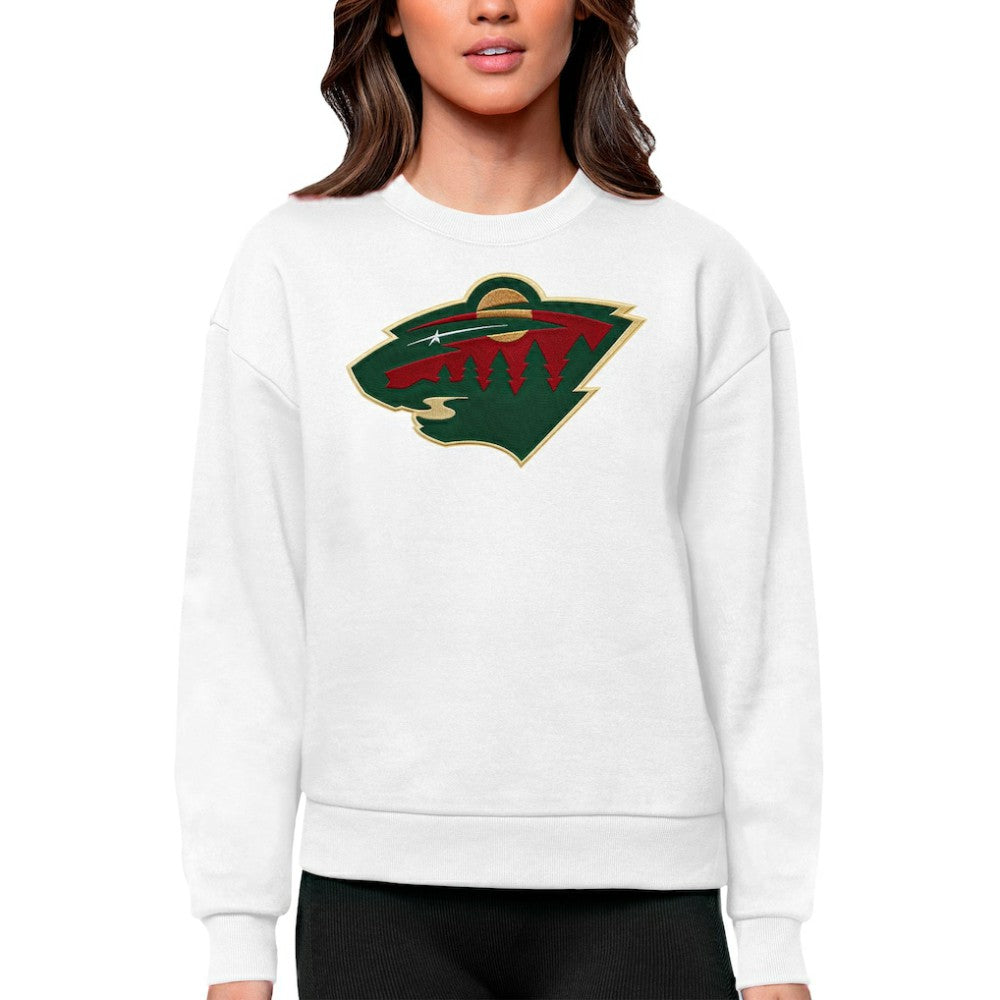 NHL Minnesota Wild Antigua Women's Team Logo Victory Crewneck Pullover Sweatshirt