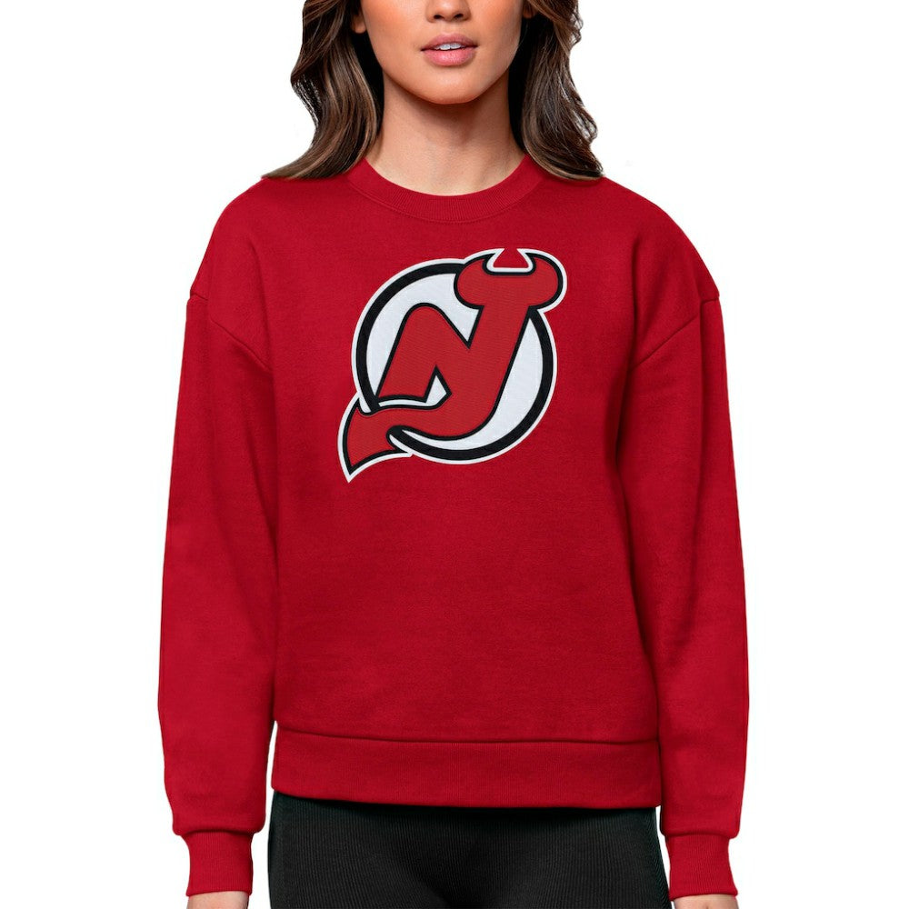 NHL New Jersey Devils Antigua Women's Team Logo Victory Crewneck Pullover Sweatshirt