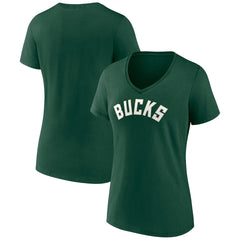 Milwaukee Bucks Women's Wordmark V-Neck T-Shirt