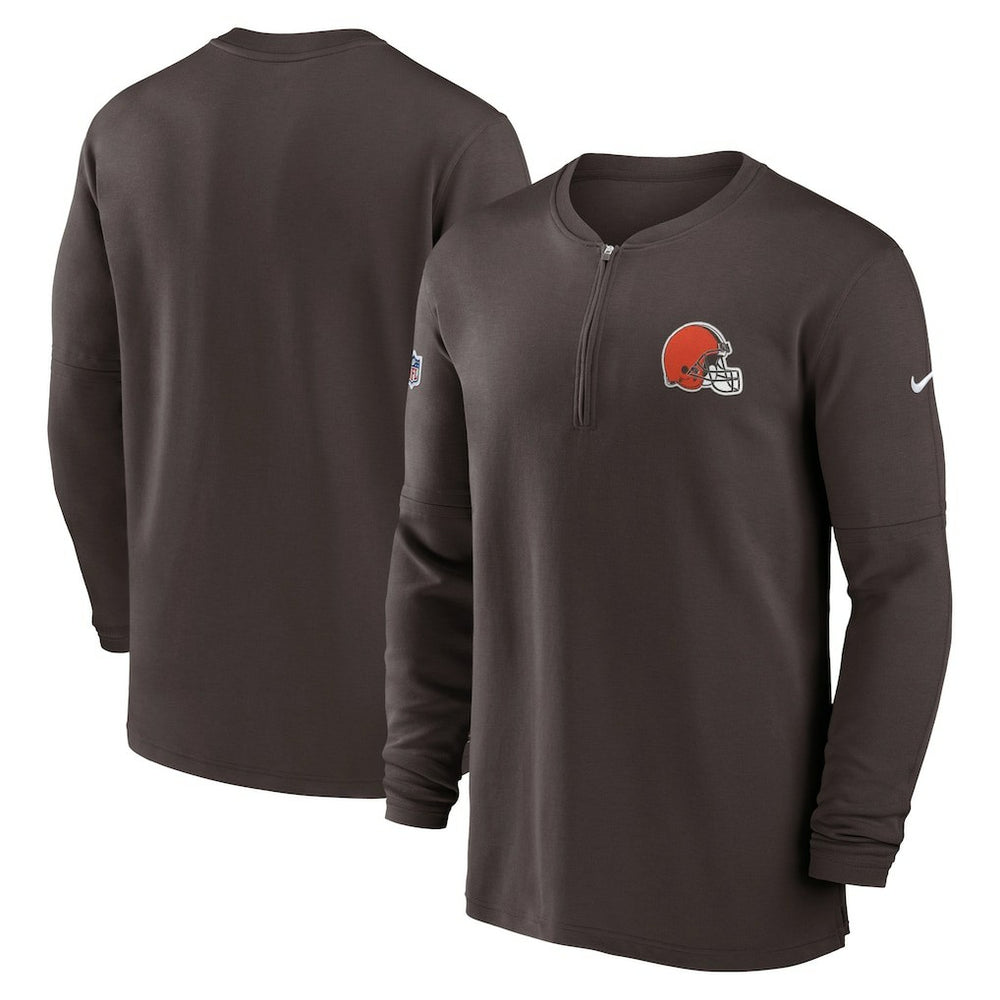 2023 Sideline Performance Long Sleeve Tri-Blend Quarter-Zip Top - Cleveland Browns Tops
