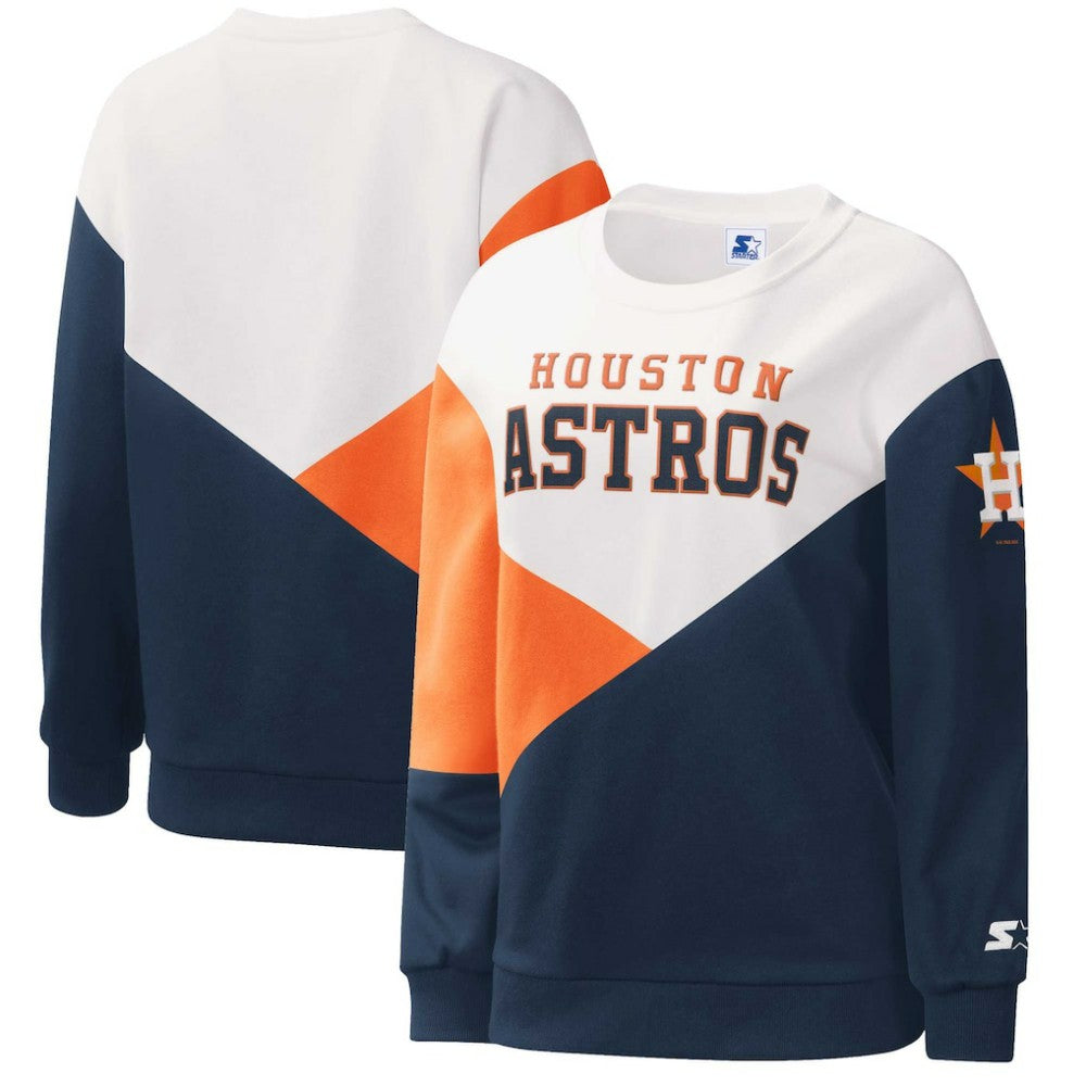 White/Navy Houston Astros Starter Women's Shutout Pullover Sweatshirt