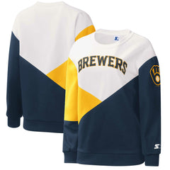 White/Navy Milwaukee Brewers Starter Women's Shutout Pullover Sweatshirt