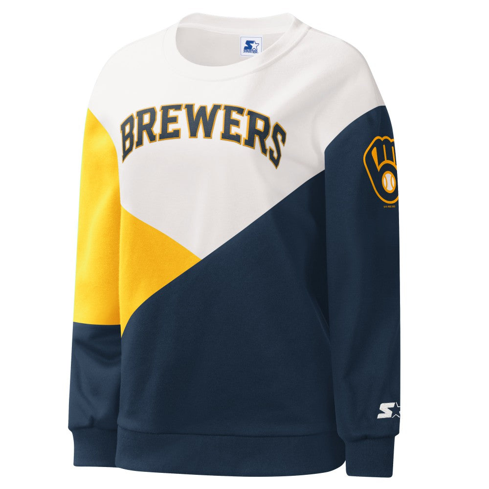 White/Navy Milwaukee Brewers Starter Women's Shutout Pullover Sweatshirt