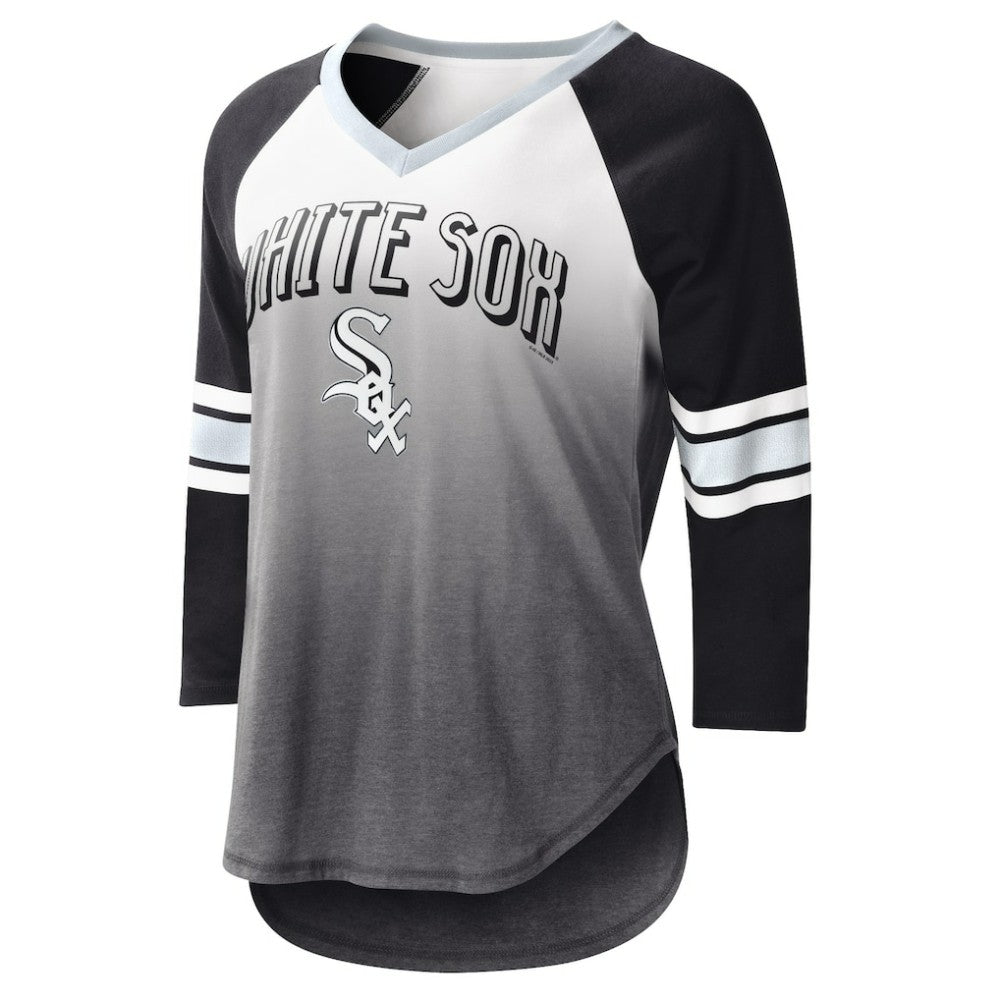 White/Black Chicago White Sox G-III 4Her by Carl Banks Women's Lead-Off Raglan 3/4-Sleeve V-Neck T-Shirt