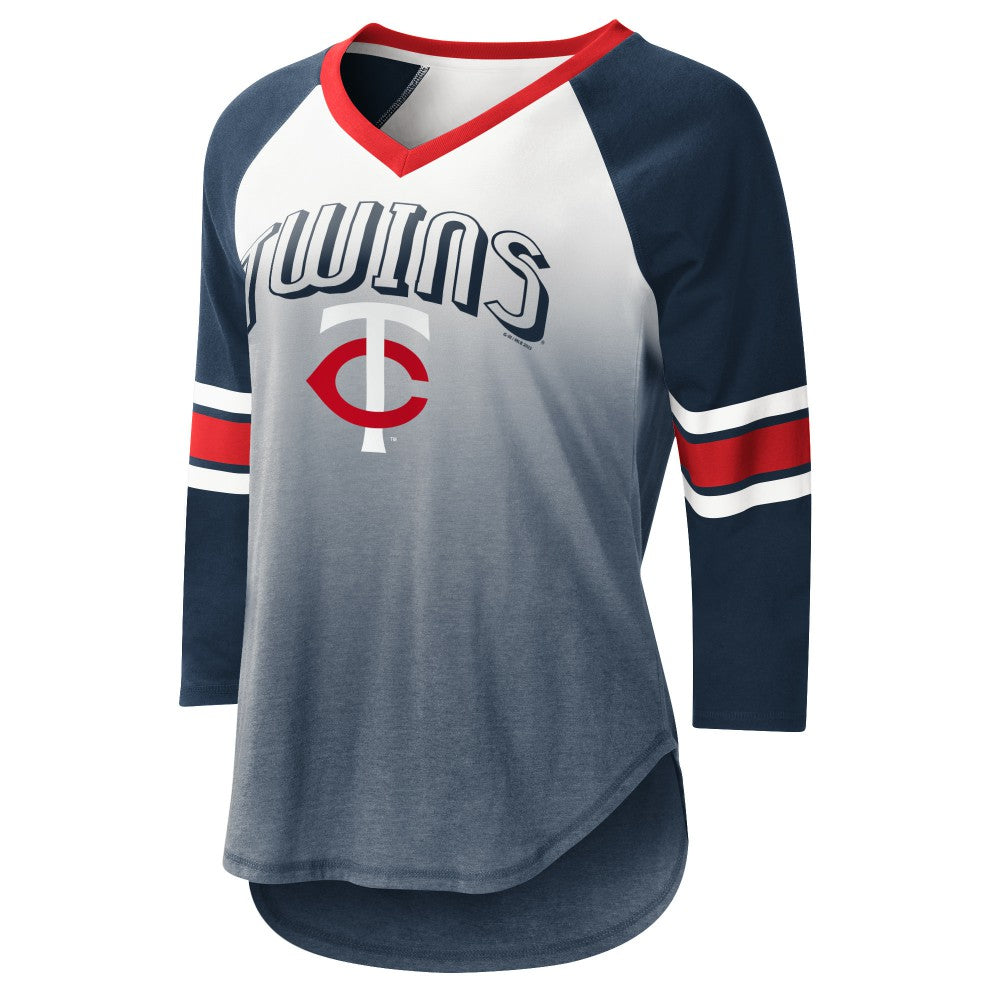 White/Navy Minnesota Twins G-III 4Her by Carl Banks Women's Lead-Off Raglan 3/4-Sleeve V-Neck T-Shirt