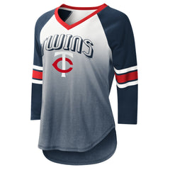 White/Navy Minnesota Twins G-III 4Her by Carl Banks Women's Lead-Off Raglan 3/4-Sleeve V-Neck T-Shirt
