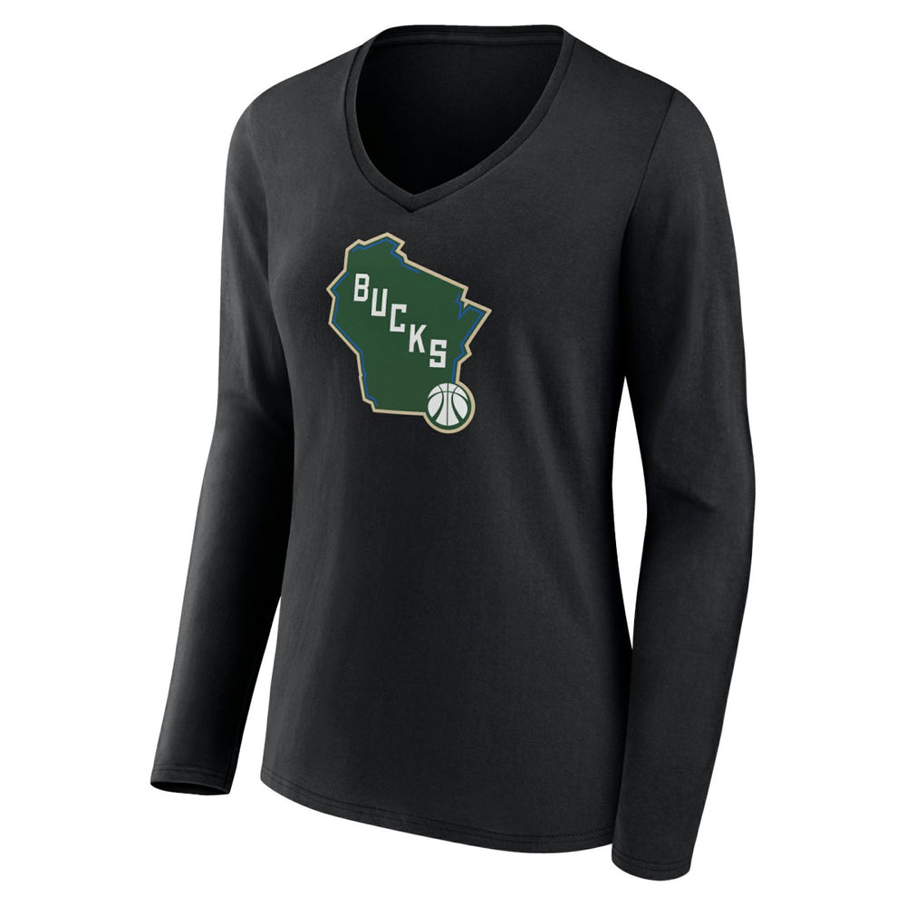 Milwaukee Bucks Women's Alternate Logo V-Neck Long Sleeve T-Shirt